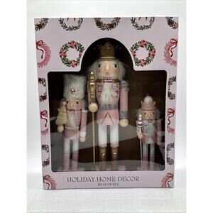 Sixtrees Christmas Nutcracker Pink White Silver Glitter 3 Piece Set RARE 8-13”